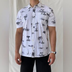 White Tropical Print Men's Shirt